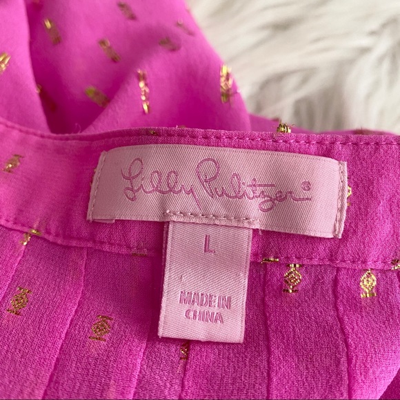 Lilly Pulitzer Colby Pintuck Top Silk Pink, Size L - Picture 8 of 10